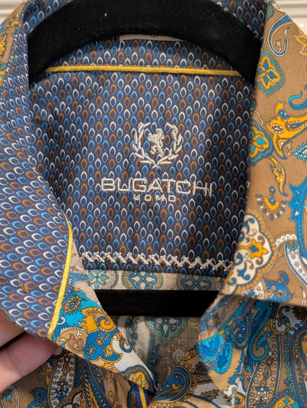 Bugatchi Brown Button-Up Shirt with Blue & Gold Paisley Print - Picture 2 of 3